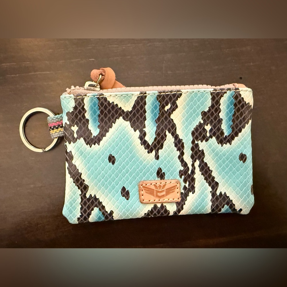 Consuela Turquoise and Black Snake Print Wristlet
